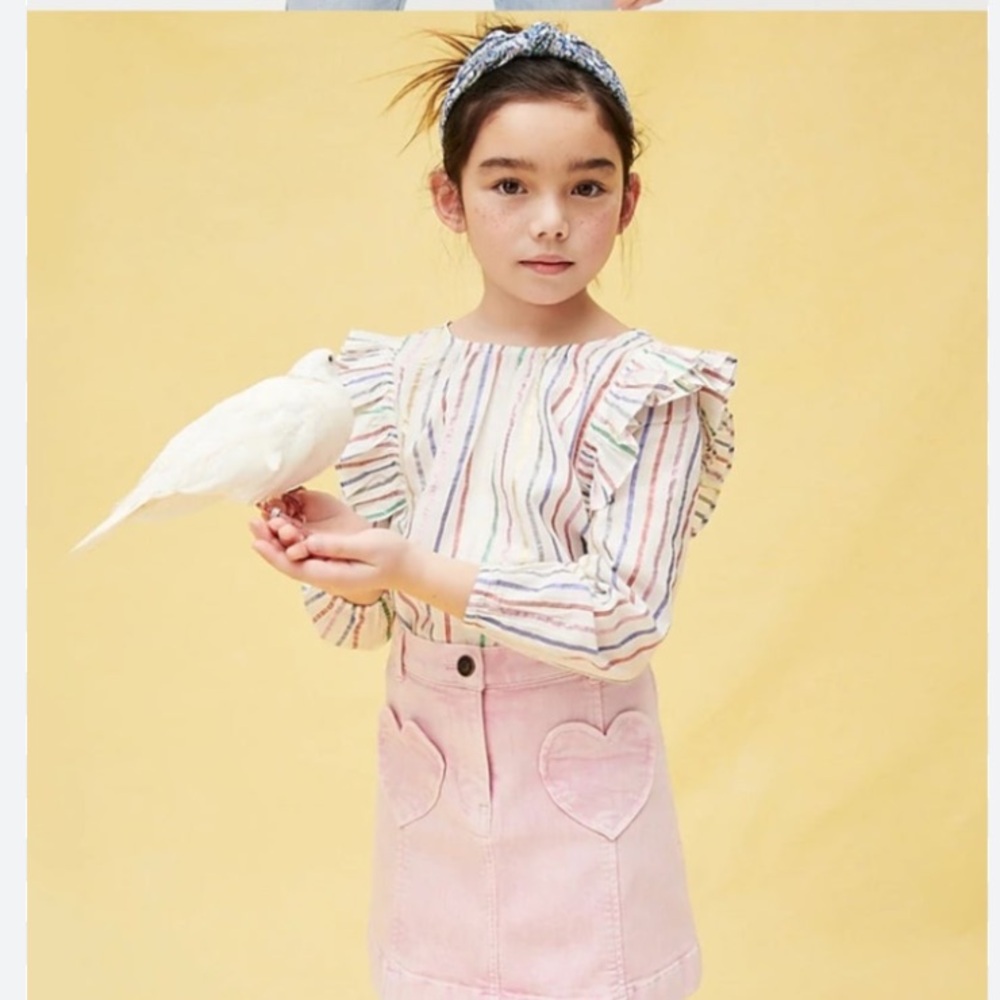 JCREW Crewcuts girls M rainbow metallic striped seersucker dress shirt